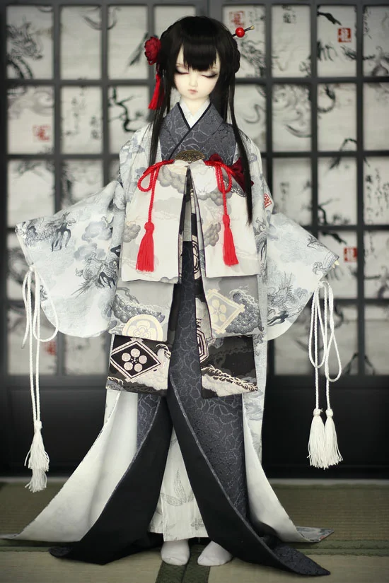 Kimono Furisode Geometric Floral Crane Wave