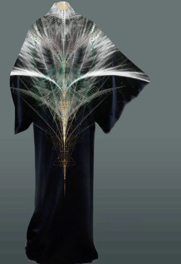 Kimono Geometric Black White Gold Traditional