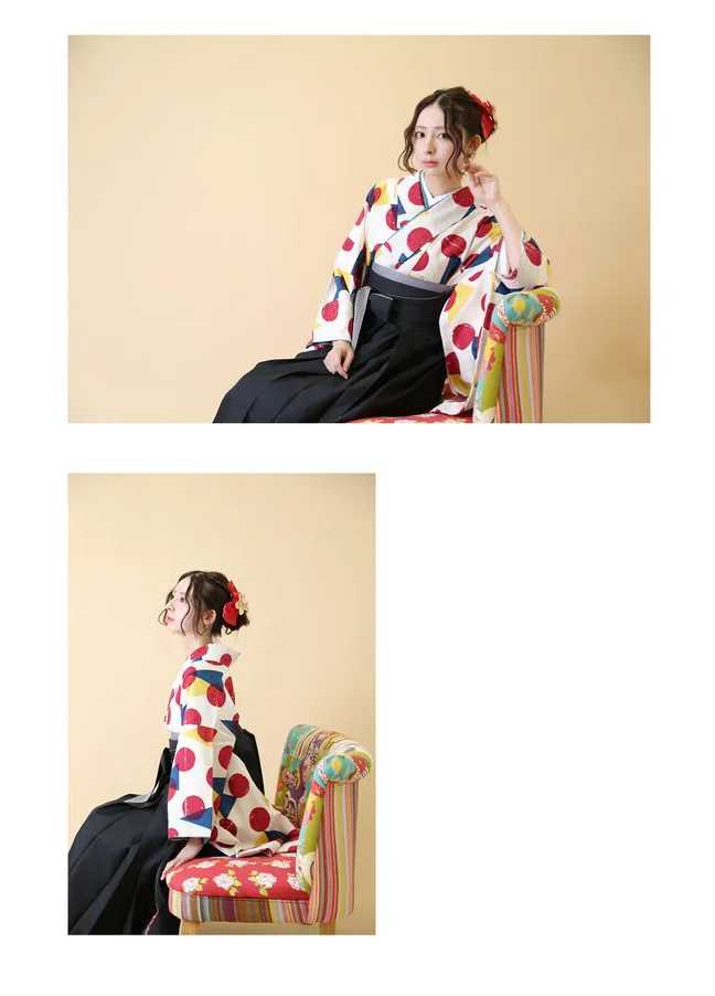 Kimono Geometric Floral Red White Black