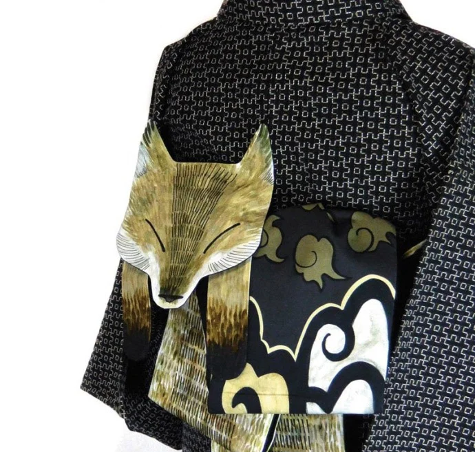 Kimono Geometric Fox Black White Gold