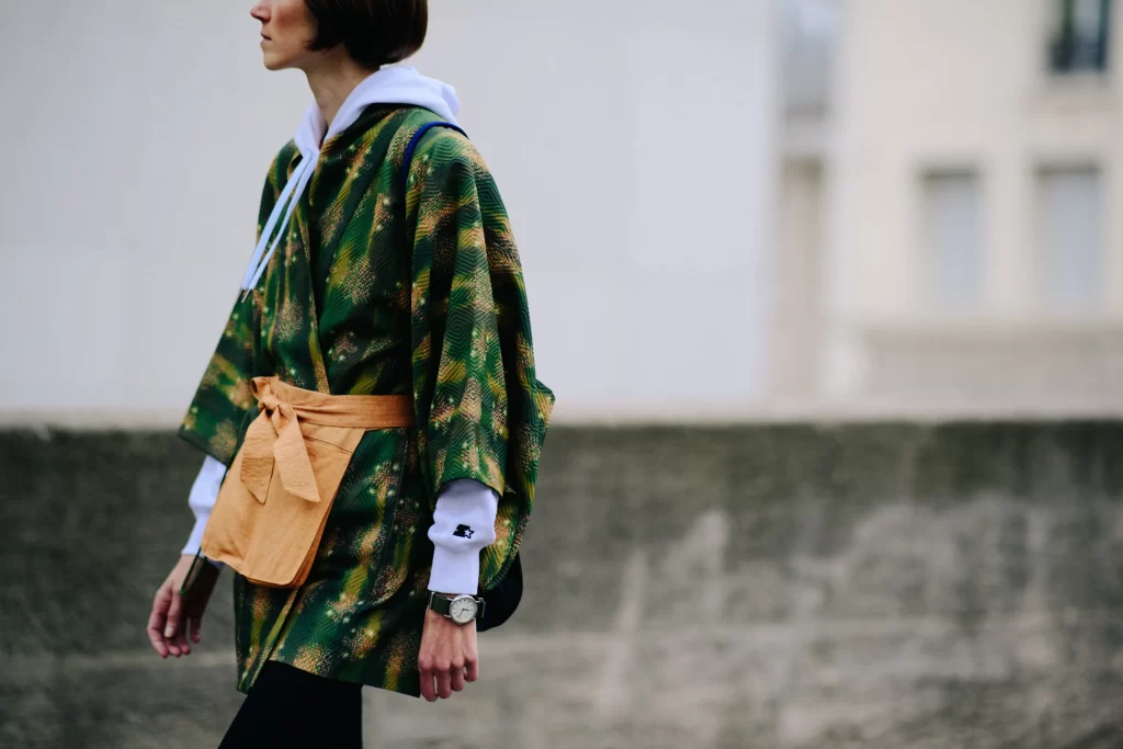 Kimono Geometric Green Yellow Obi Floral