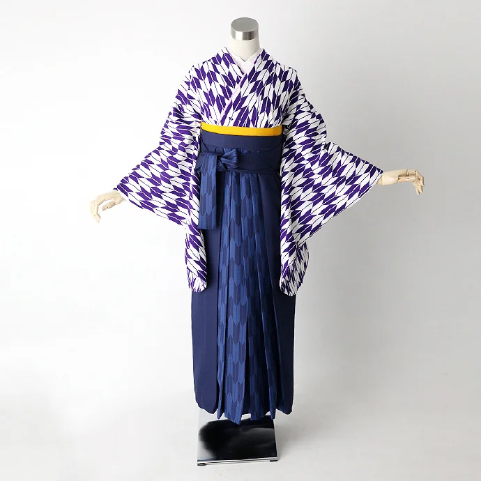 Kimono Geometric Purple White Yellow Obi