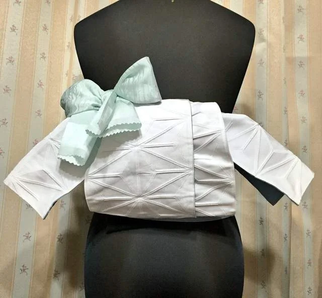 Kimono Geometric White Mint Green Bow Traditional