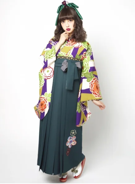 Kimono Green Floral Cherry Blossom Elegant Ceremonial