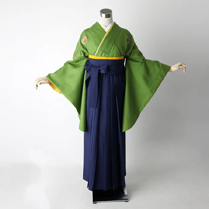 Kimono green navy blue floral obi traditional