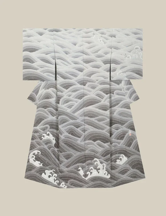 Kimono Grey Wave Elegant Ceremonial
