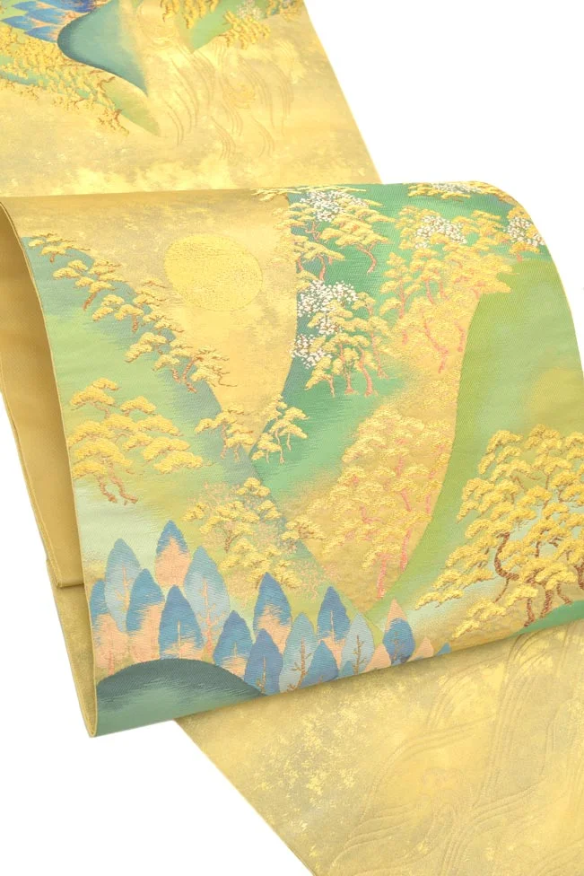 Kimono Landscape Moon Trees Mountains Gold