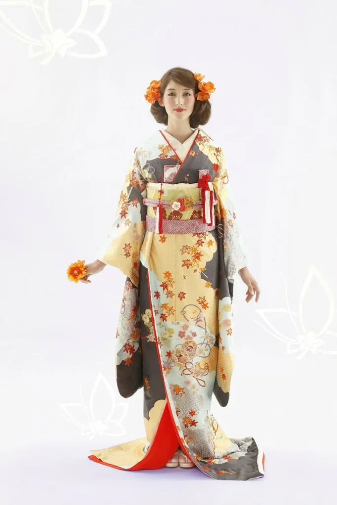 Kimono Multicolored Floral Geometric Elegant Ceremonial