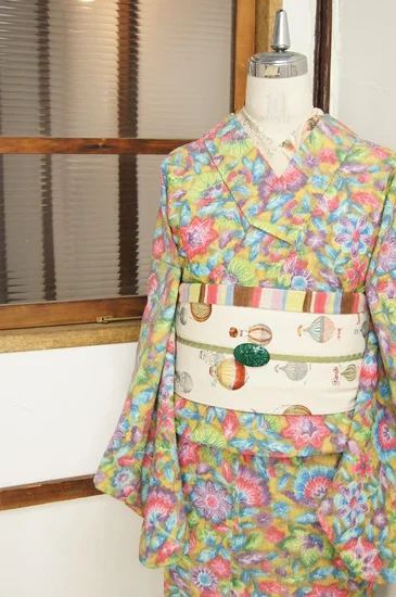 Kimono Multicolored Floral Stripe Festive