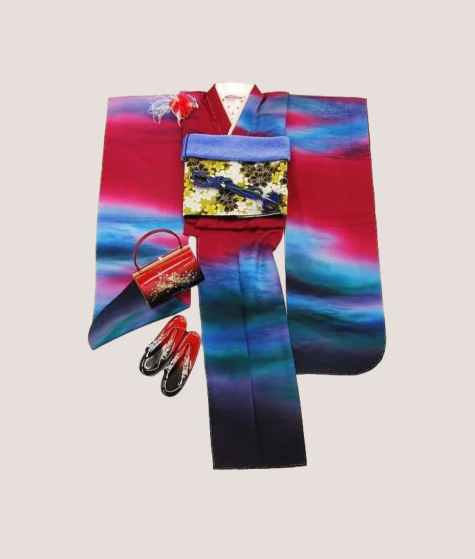 Kimono Multicolored Gradient Floral Elegant Ceremonial