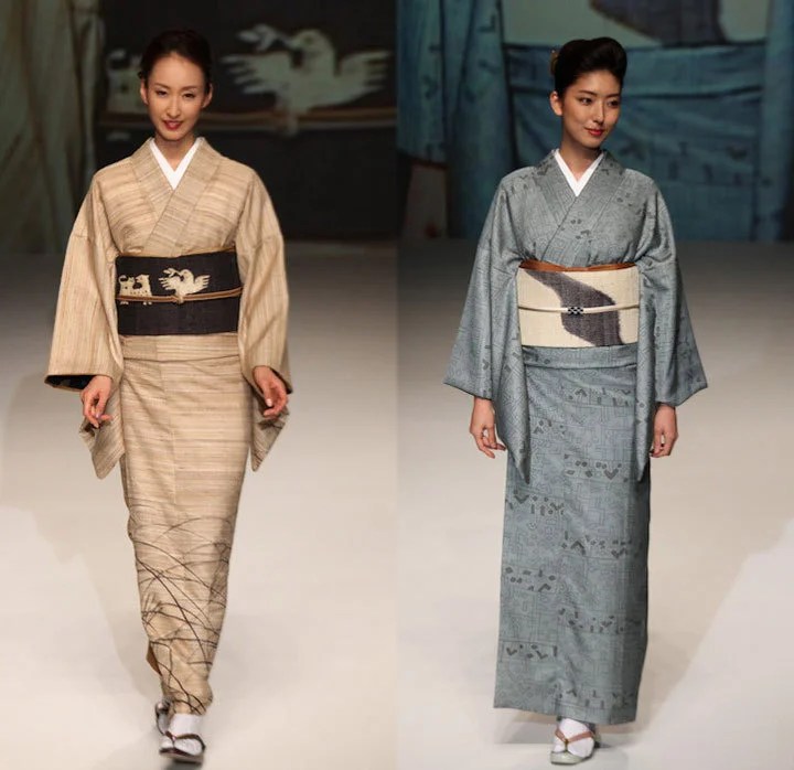 Kimono Obi Geometric Stripe Bird Moon