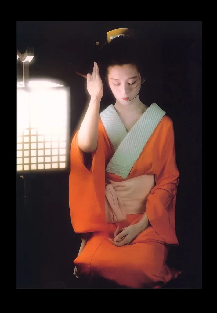Kimono orange green traditional elegant serene