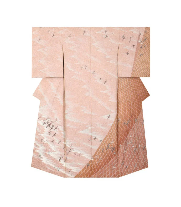 Kimono Pink Bird Geometric Elegant Ceremonial