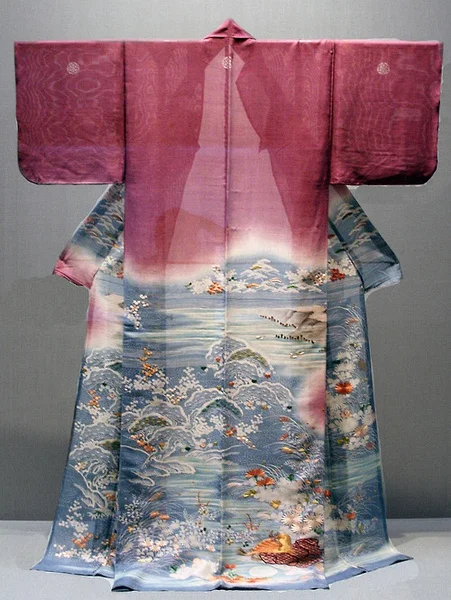 Kimono Pink Wave Floral Crane Elegant Ceremonial