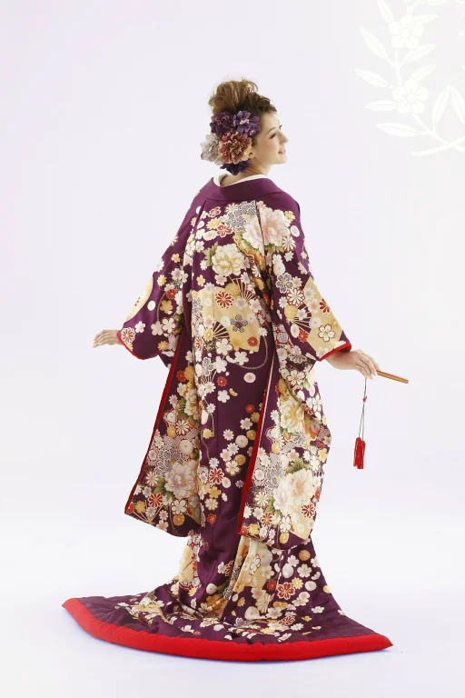Kimono Purple Floral Cherry Blossom Elegant Ceremonial