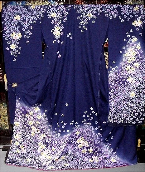 Kimono Purple Floral Cherry Blossom Elegant Ceremonial
