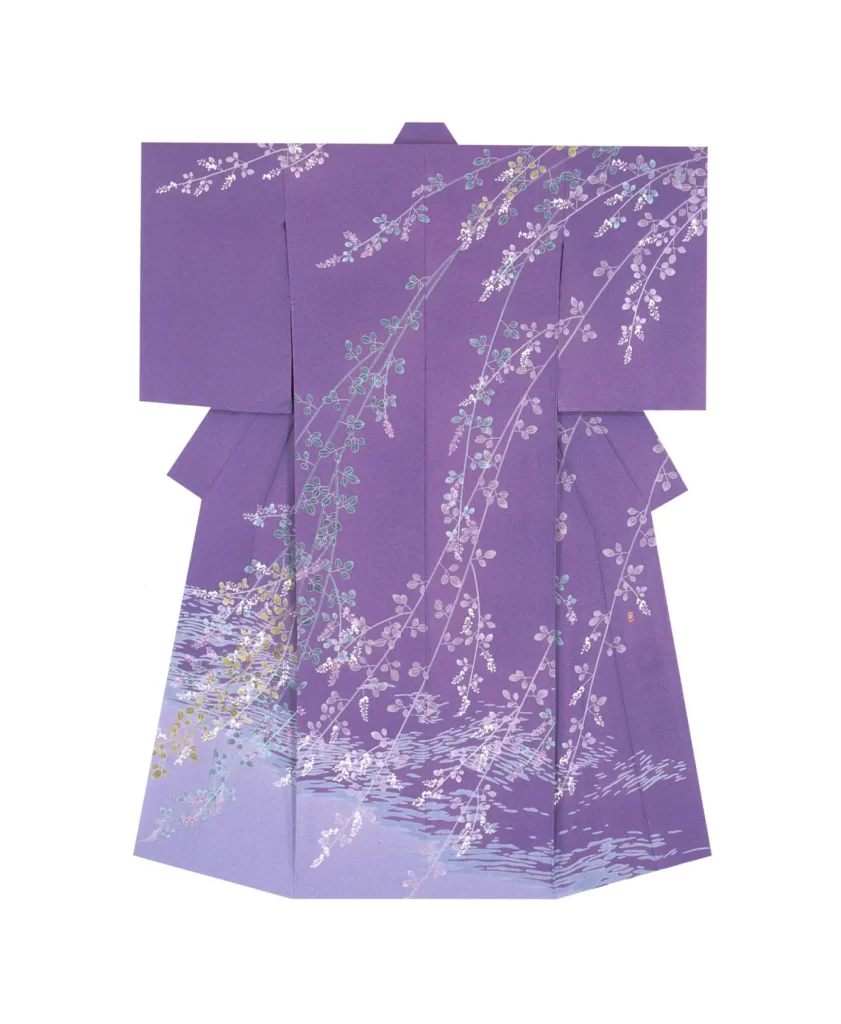 Kimono Purple Floral Cherry Blossom Wave Traditional
