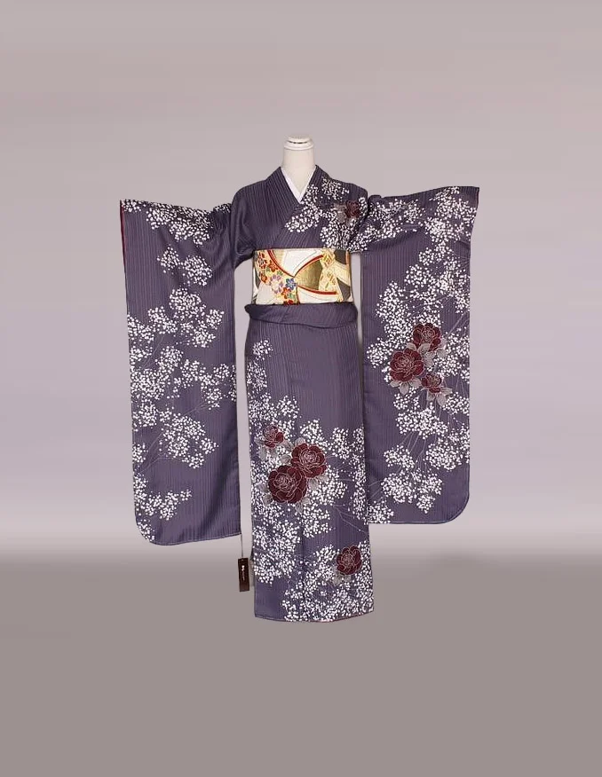 Kimono Purple Floral Cherry Blossom Elegant Ceremonial