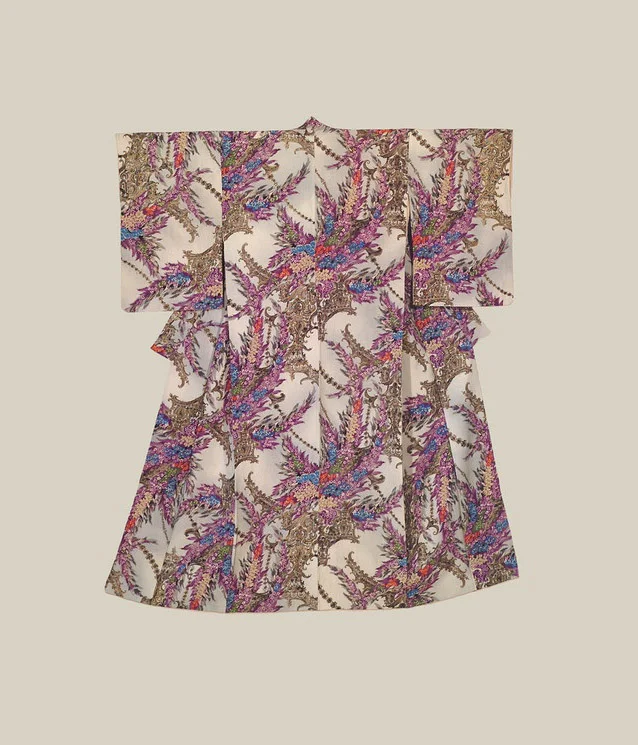 Kimono Purple Floral Crane Elegant Ceremonial