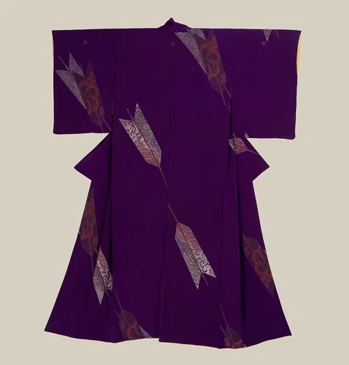 Kimono Purple Leaf Geometric Elegant Ceremonial