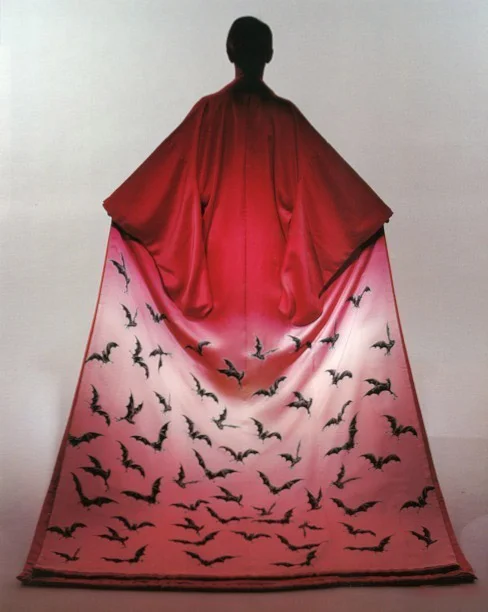 Kimono Red Black Birds Traditional Artistic