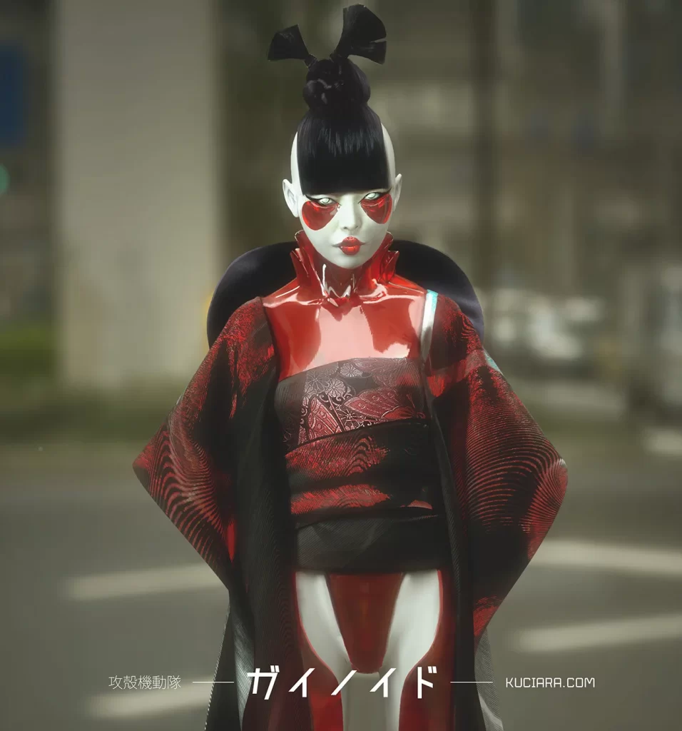 Kimono Red Black Geometric Traditional Japanese