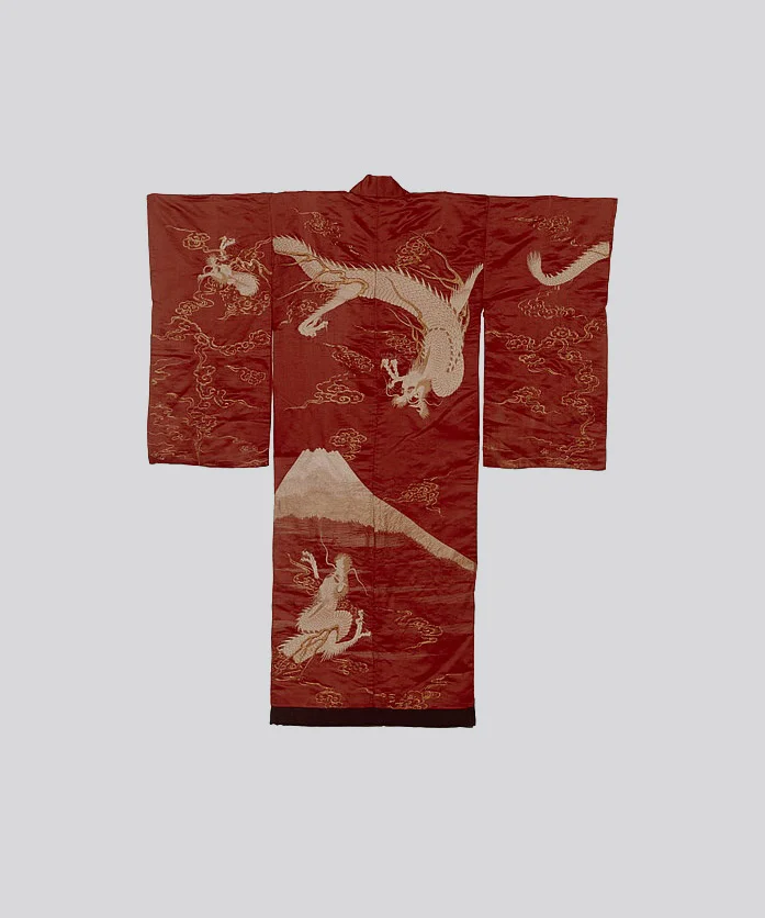 Kimono Red Dragon Mountain Clouds Elegant Ceremonial