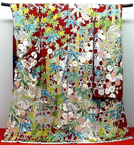 Kimono Red Floral Cherry Blossom Elegant Ceremonial