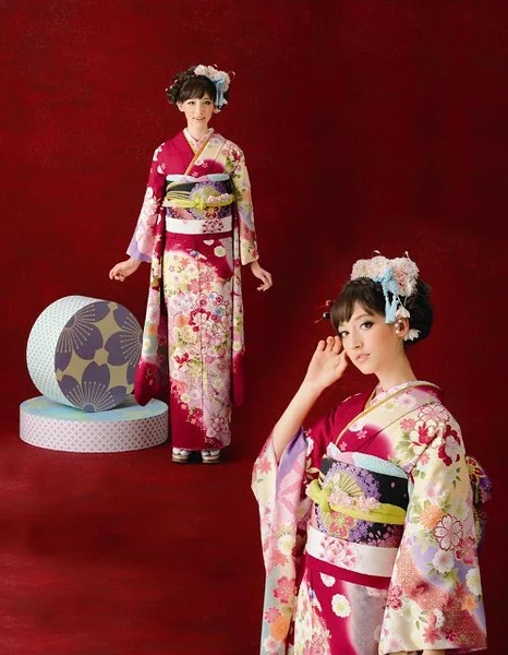 Kimono Red Floral Cherry Blossom Elegant Ceremonial