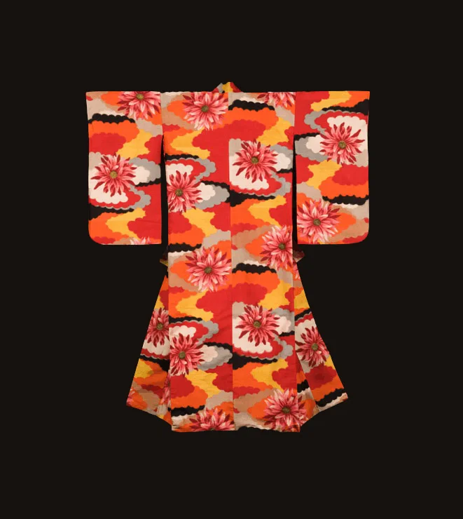 Kimono Red Floral Clouds Elegant Festive