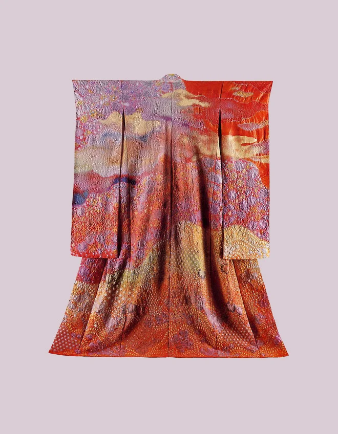 Kimono Red Floral Geometric Elegant Festive