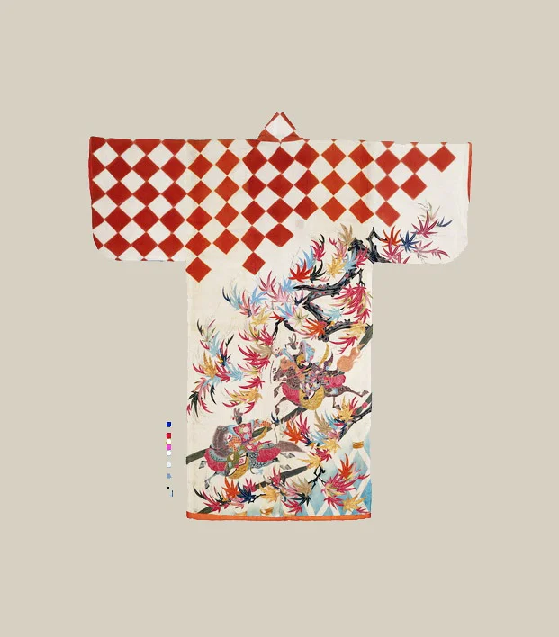 Kimono Red Geometric Floral Elegant Ceremonial