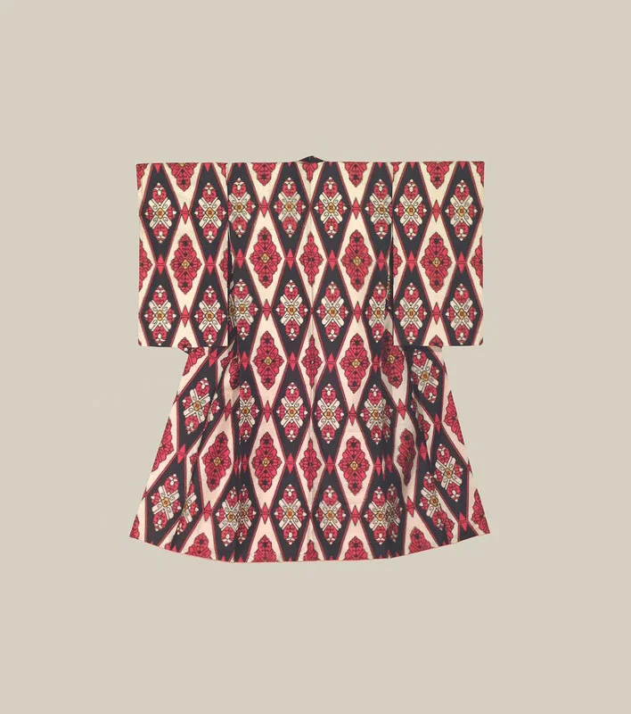 Kimono Red Geometric Floral Festive