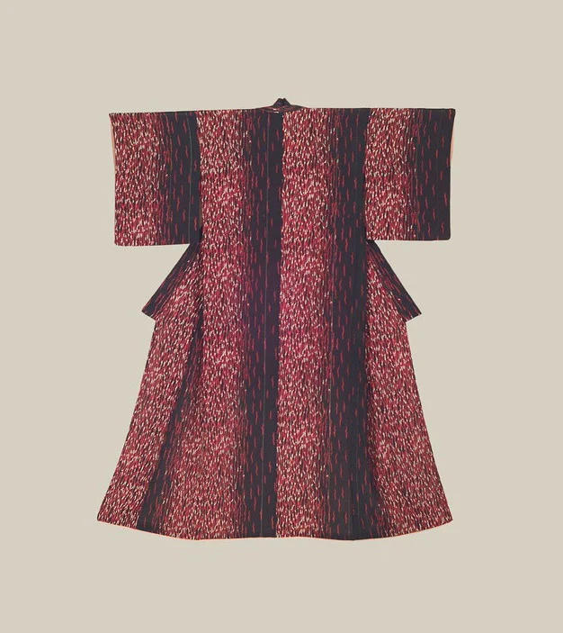 Kimono Red Geometric Stripe Elegant Ceremonial