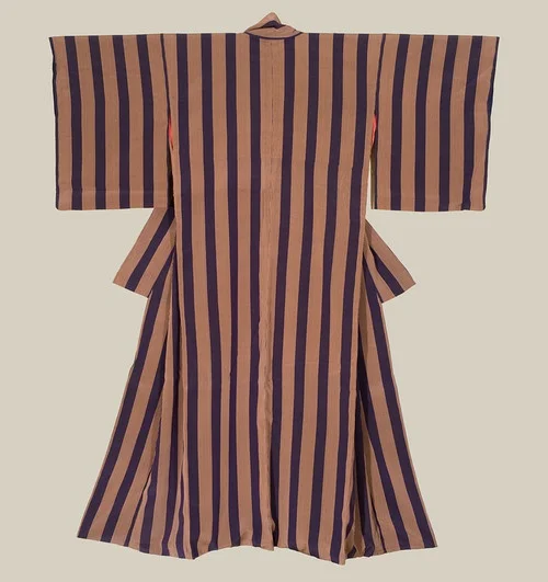 Kimono Stripe Brown Geometric Elegant Ceremonial