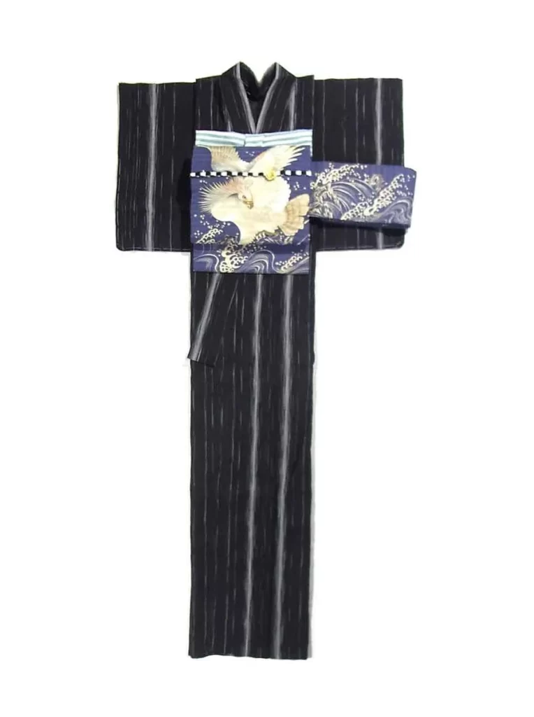 Kimono Stripe Crane Wave Floral Blue