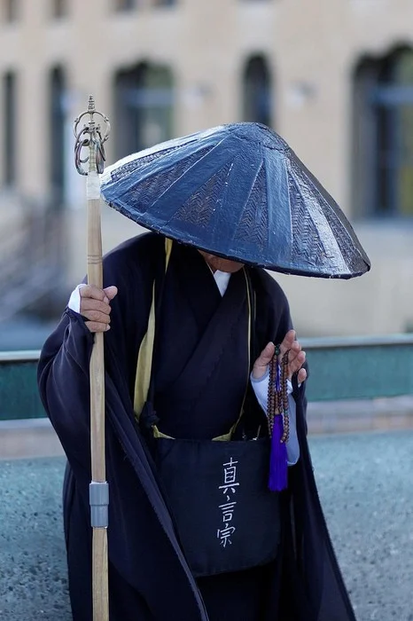Kimono traditional black prayer beads staff Japanese