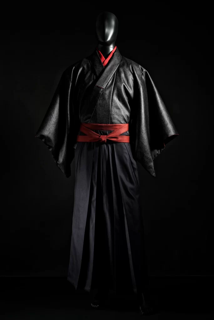 Kimono traditional black red obi formal