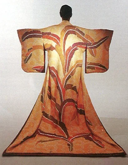 Kimono traditional orange red brown geometric