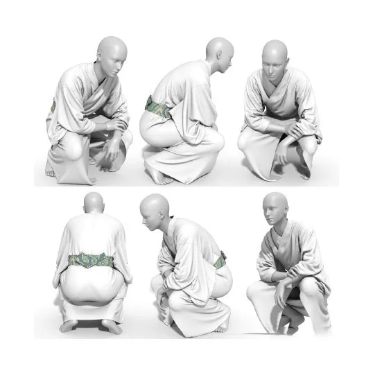 Kimono traditional white patterned belt seated