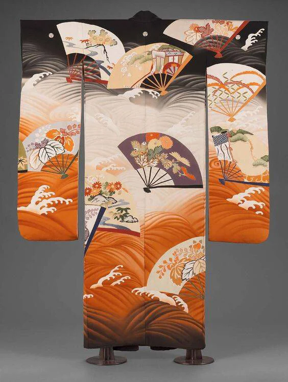 Kimono Wave Floral Crane Moon Landscape