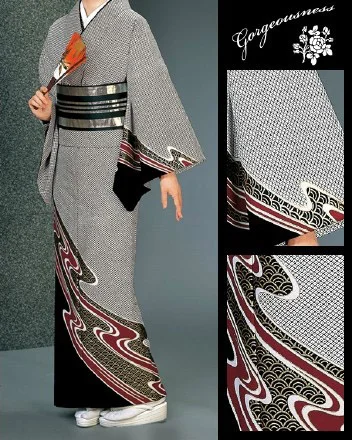 Kimono Wave Geometric Black White Red