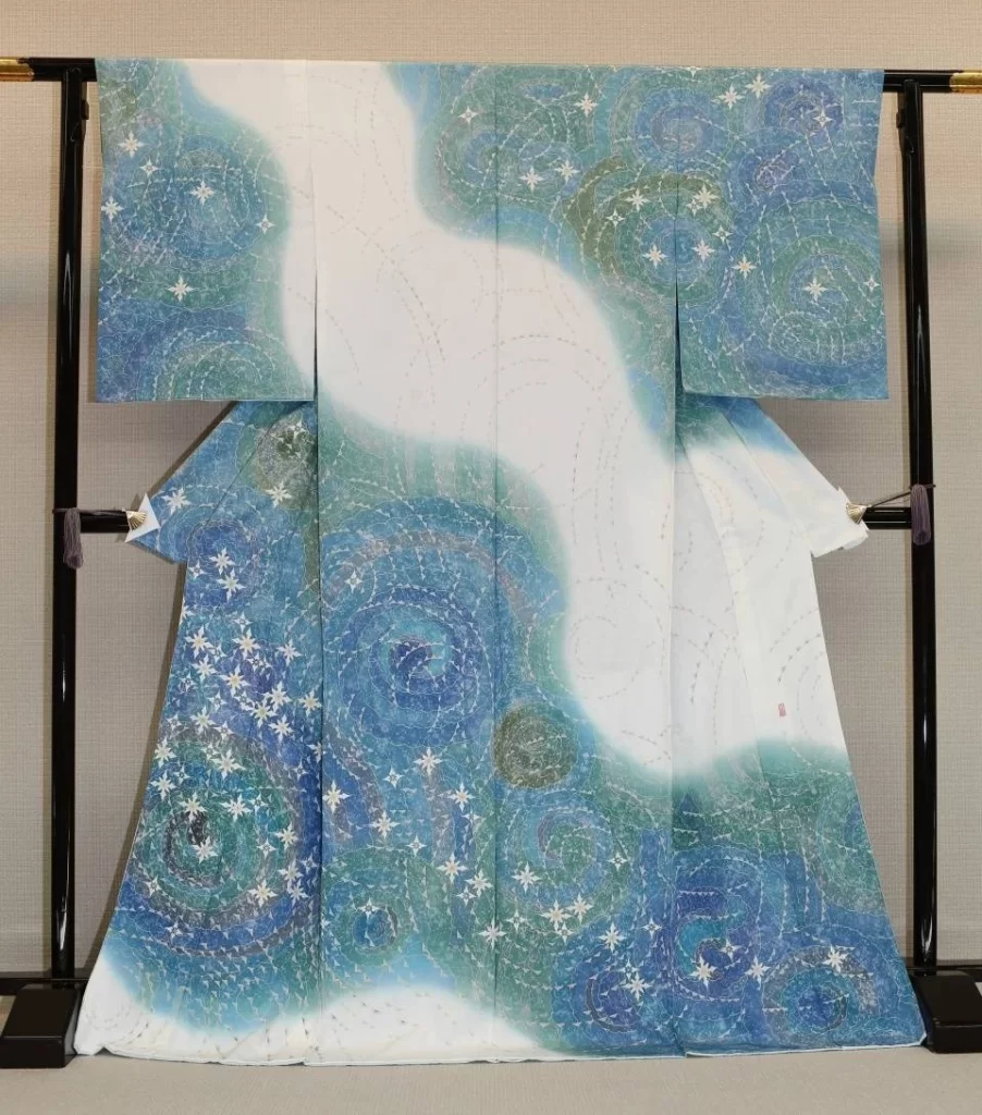 Kimono Wave Geometric Blue White Traditional