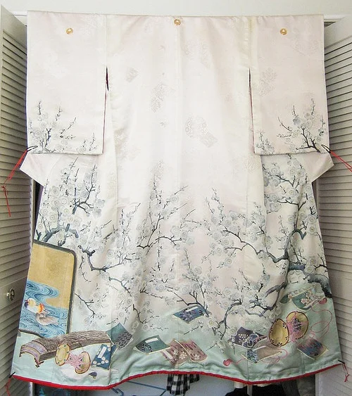 Kimono White Cherry Blossom Floral Elegant Ceremonial