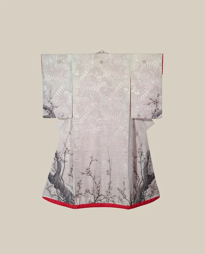 Kimono White Floral Cherry Blossom Elegant Ceremonial