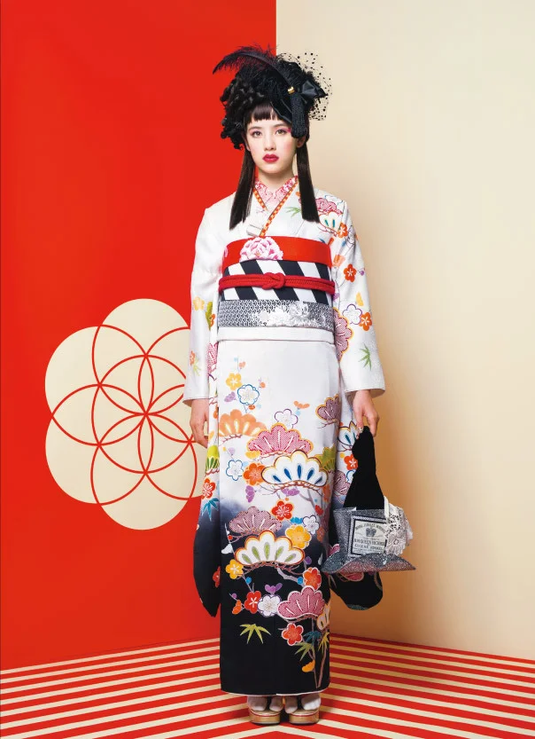 Kimono White Floral Cherry Blossom Elegant Ceremonial