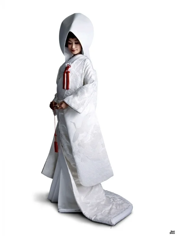 Kimono white floral Crane traditional elegant