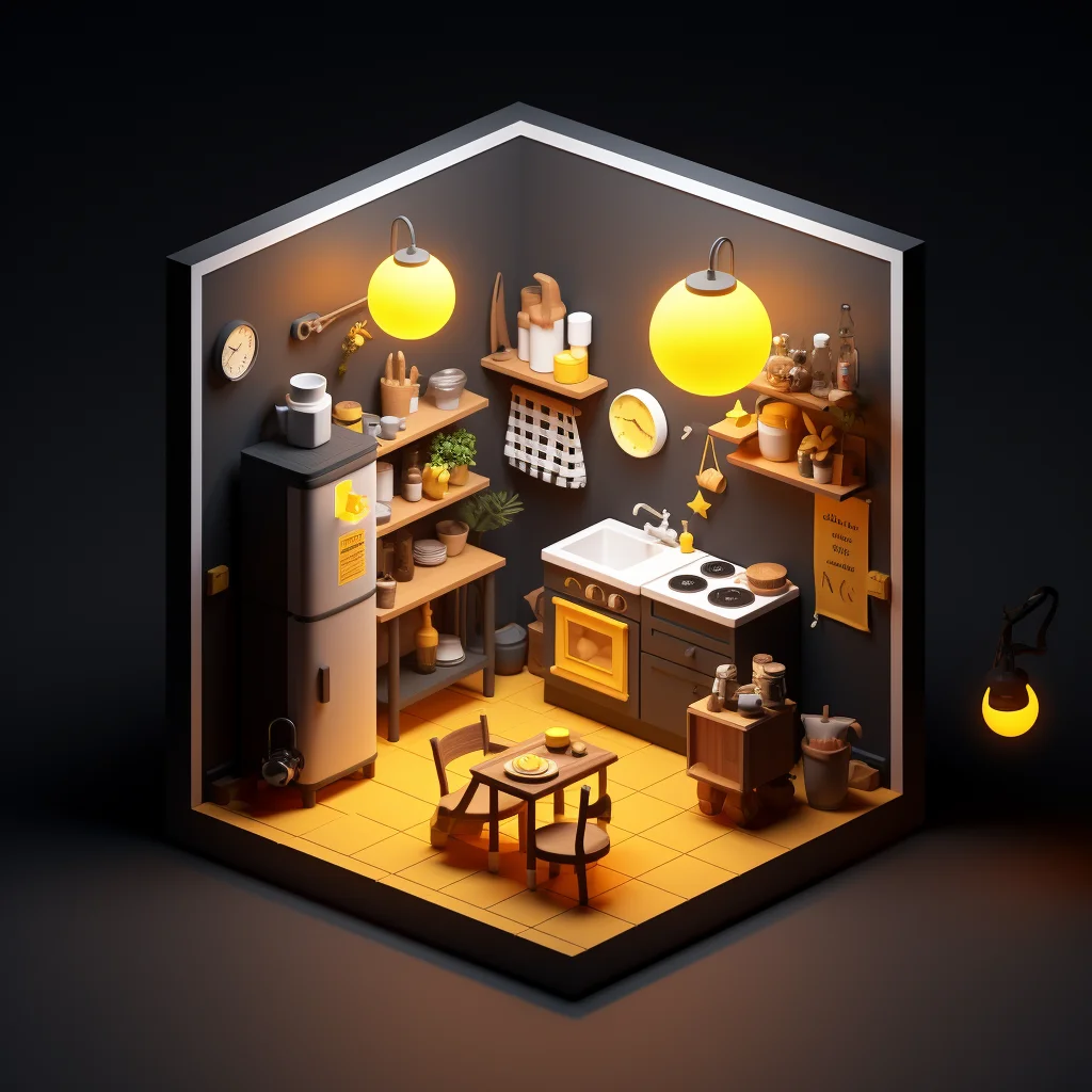 kitchen indoor home scene space 3D isometric model