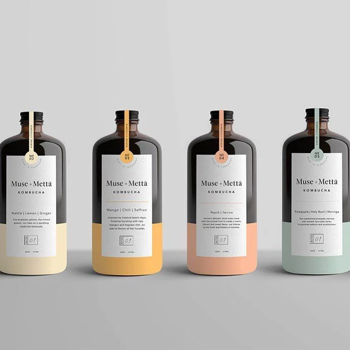 Kombucha Bottle Amber Glass Colorful Design Style Beverage