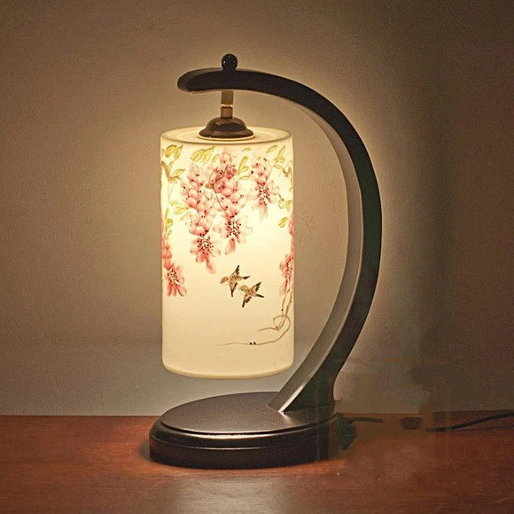 Lamp Pink Flowers Birds Traditional Artistic